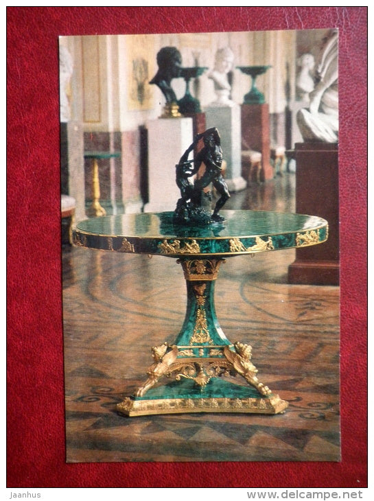 Table , early 19th c  - Russian Malachite - The Hermitage , Leningrad - 1980 - Russia USSR - unused - JH Postcards
