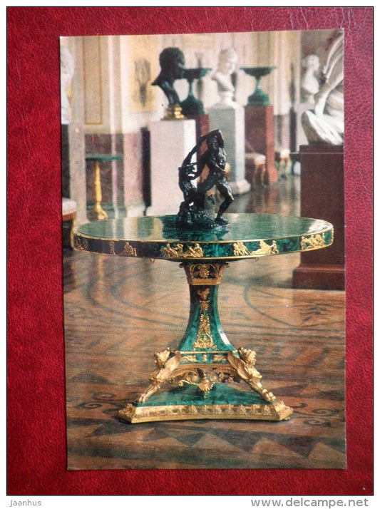 Table , early 19th c  - Russian Malachite - The Hermitage , Leningrad - 1980 - Russia USSR - unused - JH Postcards