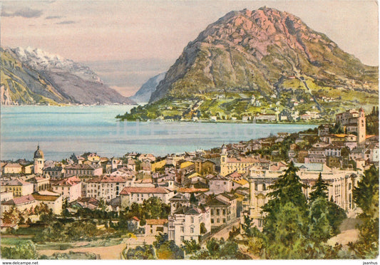Lugano e monte San Salvatore - illustration - 49 - Switzerland - unused - JH Postcards