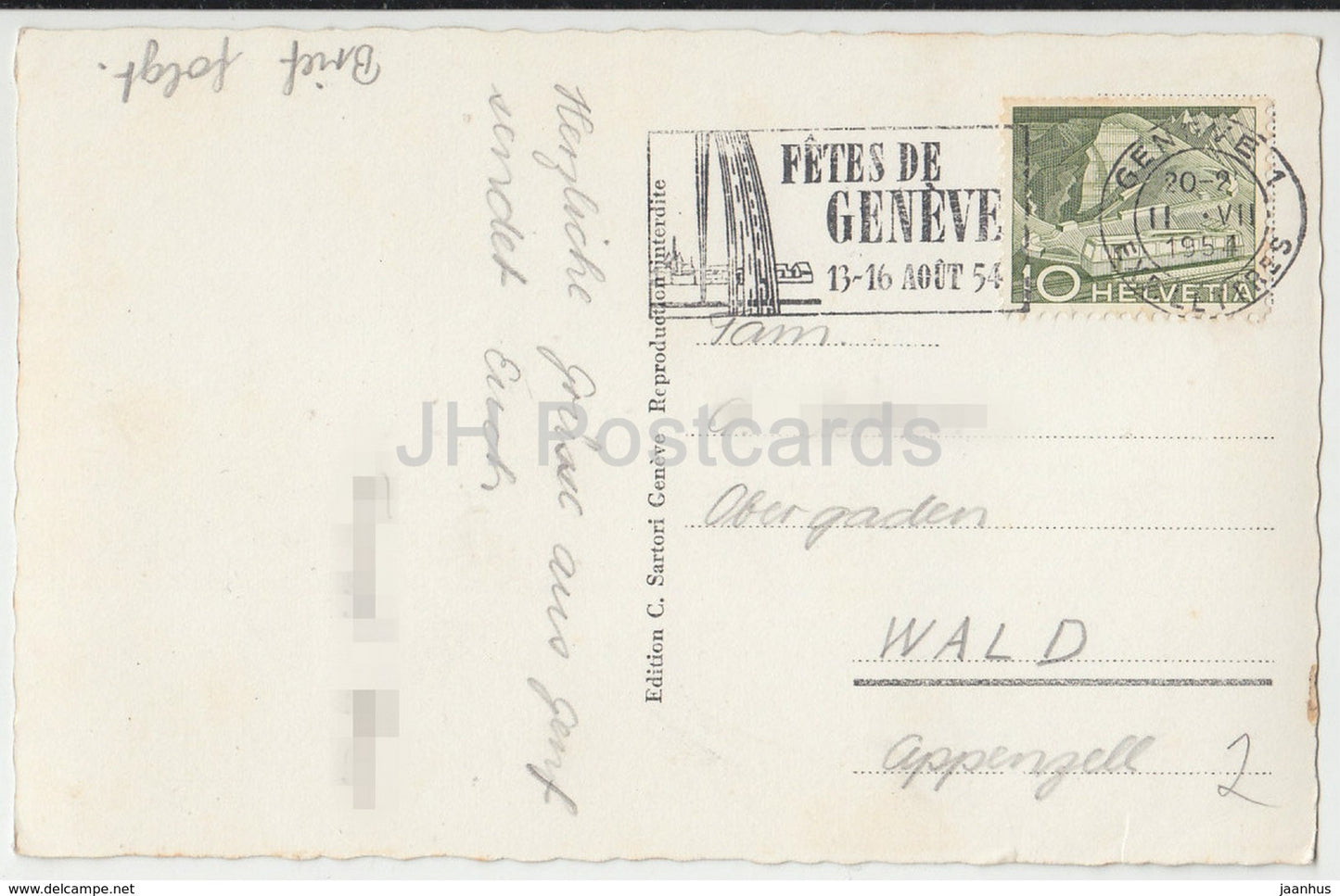 Geneve - Geneva - Ile Rousseau et pont des Bergues - 69 - Switzerland - 1954 - used