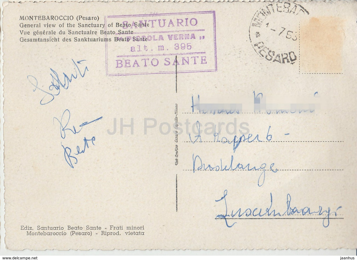 Montebaroccio - general view of the Sanctuary Beato Sante - Italy - 1963 - used