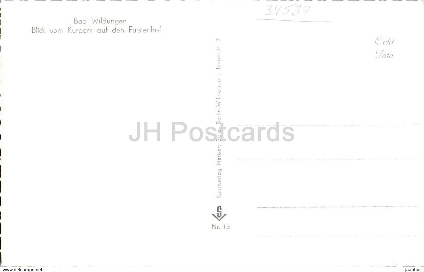 Bad Wildungen - Blick vom Kurpark auf den Furstenhof - carte postale ancienne - Allemagne - inutilisée