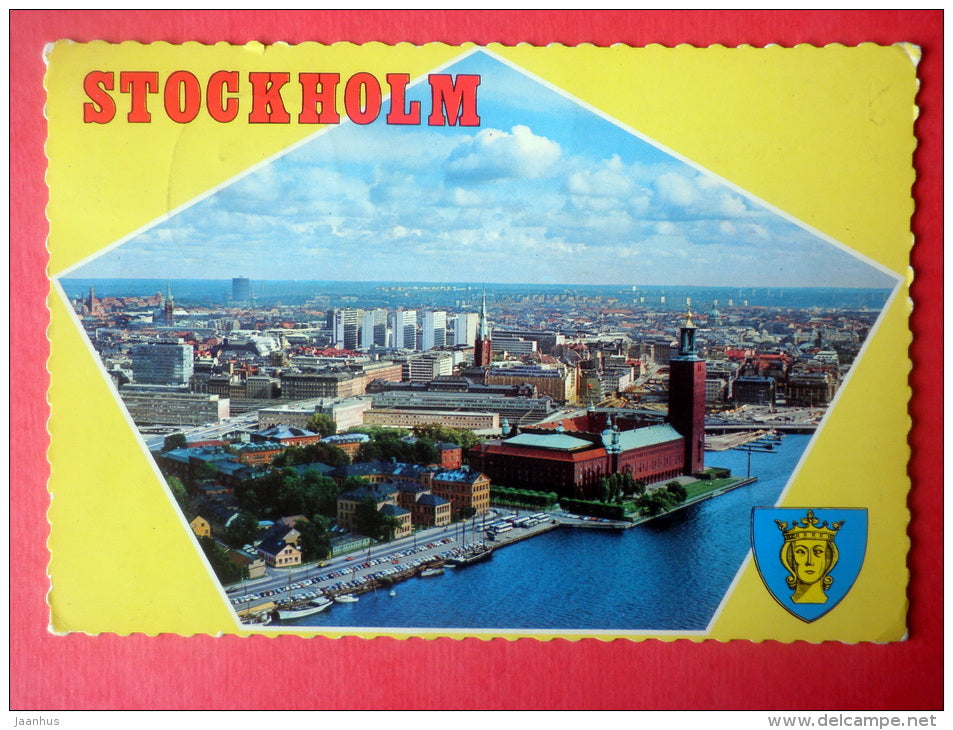 air panorama - the city hall - Stockholm - Sea Mail - Bore I - 130/317 - Sweden - sent from Sweden to Estonia USSR 1973 - JH Postcards