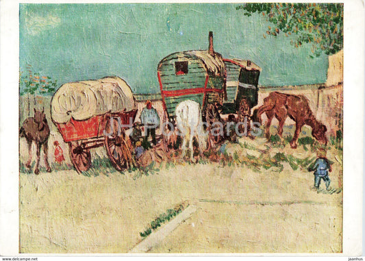 painting by Vincent van Gogh - The Gipsies - horse carriage - Dutch art - England - unused - JH Postcards