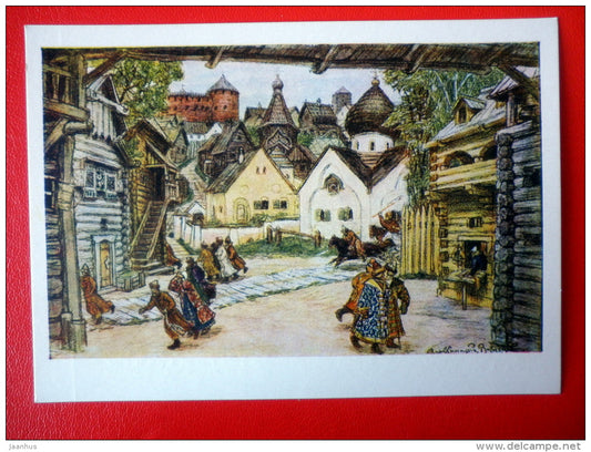painting by A. Vasnetsov . Design for Tchaikovsky opera The Oprichnik - State Theatre Museum in Moscow - unused - JH Postcards
