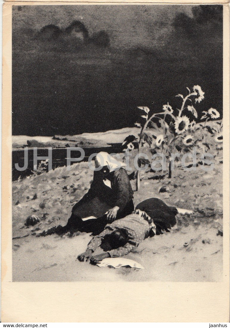 illustration by O. Vereysky - 2 - And Quiet Flows the Don by M. Sholokhov - sunflower - 1959 - Russia USSR - unused - JH Postcards