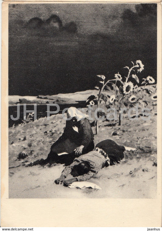 illustration by O. Vereysky - 2 - And Quiet Flows the Don by M. Sholokhov - sunflower - 1959 - Russia USSR - unused - JH Postcards