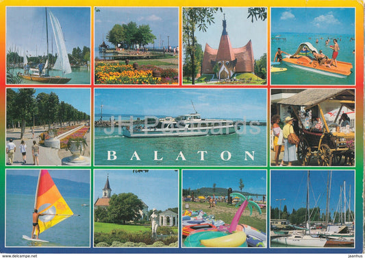 Balaton - sailing boat - passenger boat - windsurfing - multiview - 2000s - Hungary - used - JH Postcards