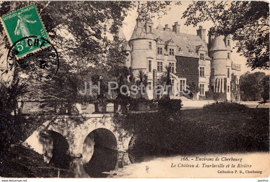 Environs de Cherbourg - Le Chateau d Tourlaville et la Riviere - castle - 166 - 1913 - old postcard - France - used - JH Postcards