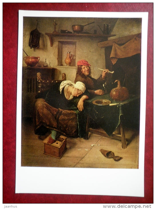 large format postcard - painting by Gabriel Metsu , The Doctor`s Visit ,  1660 - dog - dutch art - unused - JH Postcards