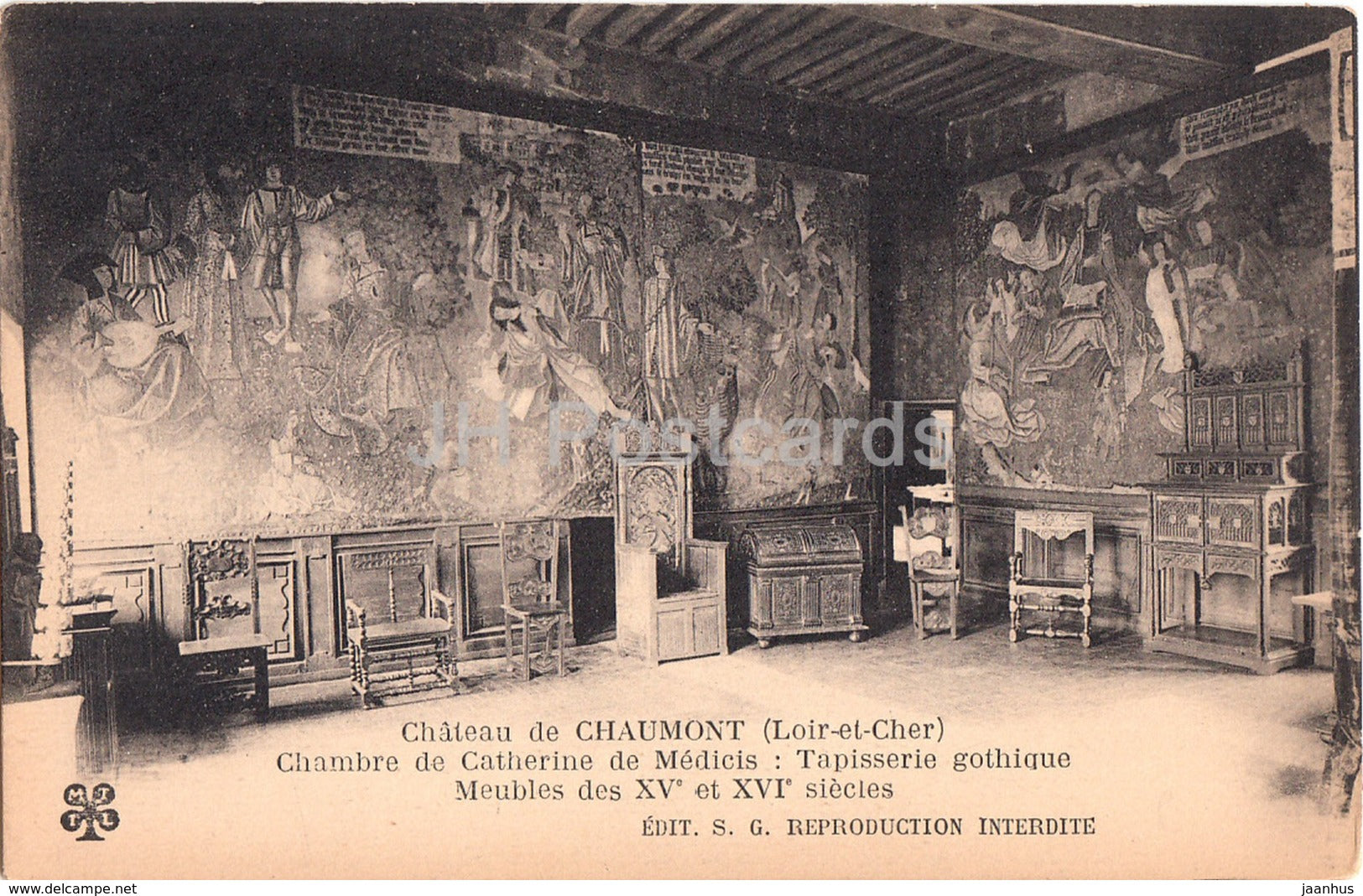 Chateau de Chaumont - Chambre de Catherine de Medicis - Tapisserie gothique - castle - old postcard - France - unused
