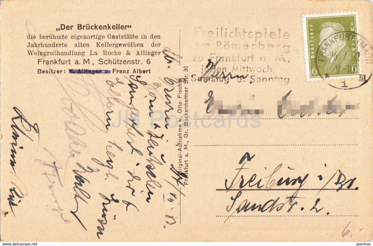 Francfort-sur-le-Main - Der Bruckenkeller - 1932 - carte postale ancienne - Allemagne - utilisé