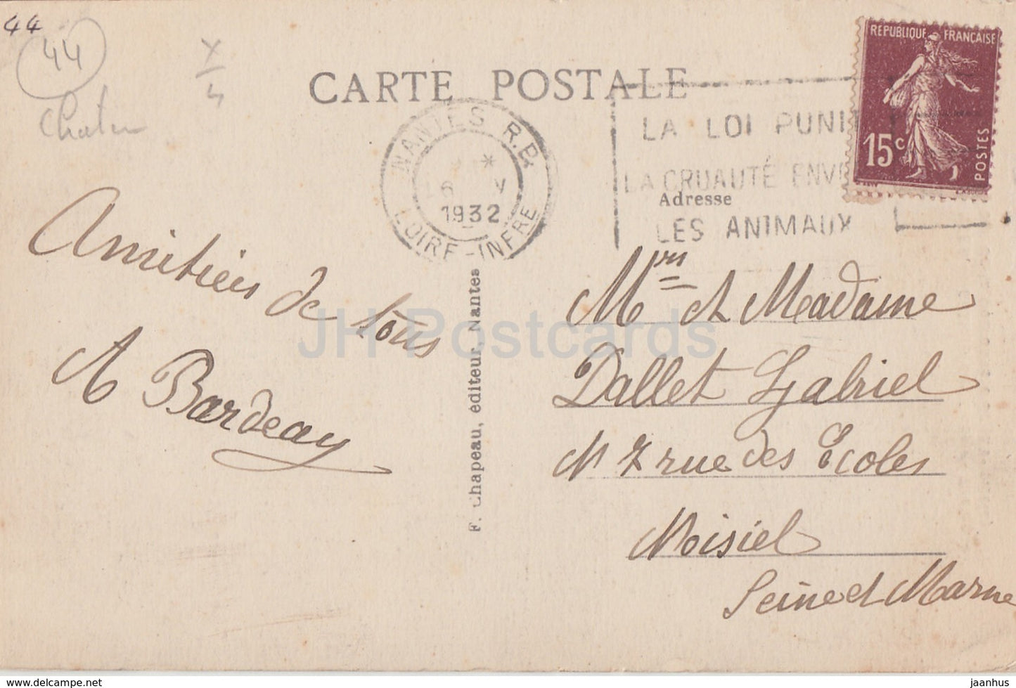 Nantes - Chateau des Ducs de Bretagne - La Tour de la Couronne d'Or - castle - 240 - old postcard - 1932 - France - used