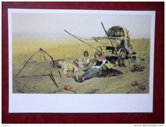 painting by Sergey Ivanov ,On the road. The death of a migrant , 1889 - russian art - unused - JH Postcards