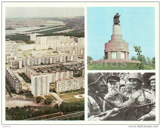 new residental district - monument to the liberators  large format postcard - Kyiv - Kiev - 1980 - Ukraine USSR - unused - JH Postcards