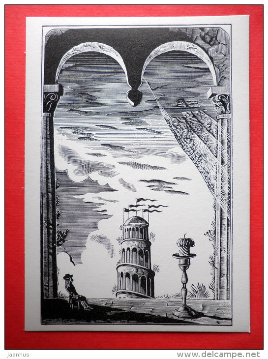 illustration by S. Harlamov - Tower - Gulliver's Travels by D. Swift - 1978 - Russia USSR - unused - JH Postcards