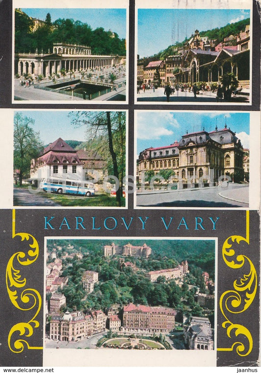 Karlovy Vary - spa - colonnade - bus - multiview - Czechoslovakia - Czech Republic - 1975 - used - JH Postcards