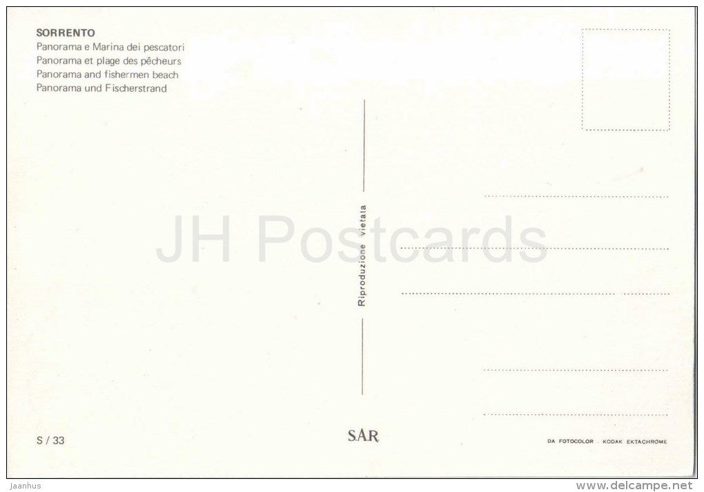 panorama e Marina dei pescatori - panorama and fishermen beach - Sorrento - boat - S 33 - Italia - Italy - unused - JH Postcards