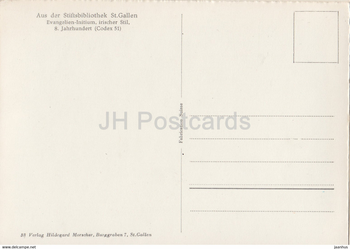 Evangelien Initium - Aus der Stiftsbibliothek St Gallen - bibliothèque - carte postale ancienne - Suisse - inutilisé