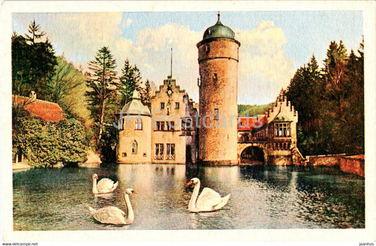 Spessart - Schloss Mespelbrunn - birds - swan - castle - 179 - old postcard - Germany - unused - JH Postcards