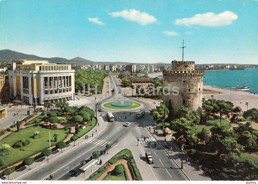 Thessaloniki - White Tower - bus - 1968 - Greece - used - JH Postcards