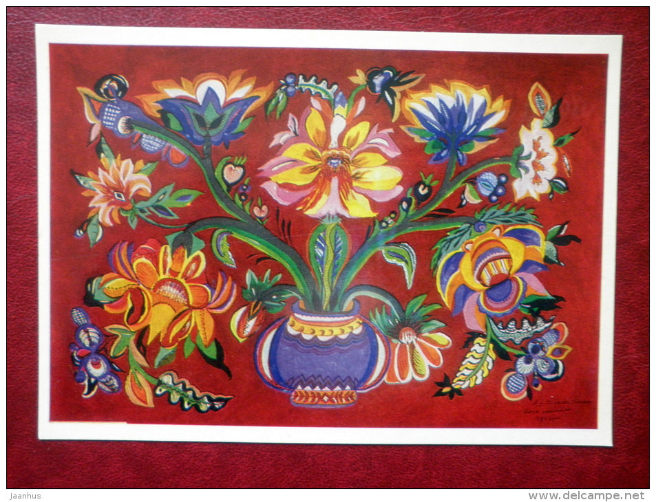 Vase with Flowers by H. Sobachko-Shostak - Ukraine craftsmen of decorative painting - 1973 - Ukraine USSR - unused - JH Postcards