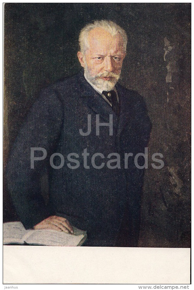 painting by N. Kuznetsov - Portrait of Russian Composer P. Tchaikovsky - Russian art - 1951 - Russia USSR - unused - JH Postcards