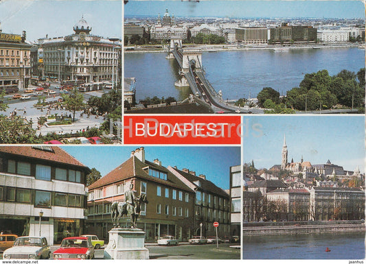 Budapest - monument - car Zhiguli - bridge - architecture - multiview - 1987 - Hungary - used - JH Postcards