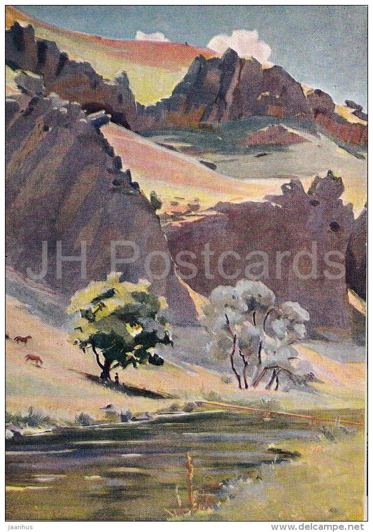 painting by M. Abegyan - Rocky embankment of Zanga , 1957 - Transcaucasia - Armenian art - 1963 - Russia USSR - unused - JH Postcards