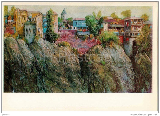 painting by Elene Akhvlediani - Tbilisi . On the bank of the Kura , 1970 - georgian art - unused - JH Postcards