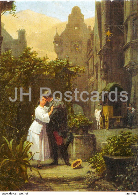 painting by Carl Spitzweg - Der Abschied - German art - Germany - unused - JH Postcards