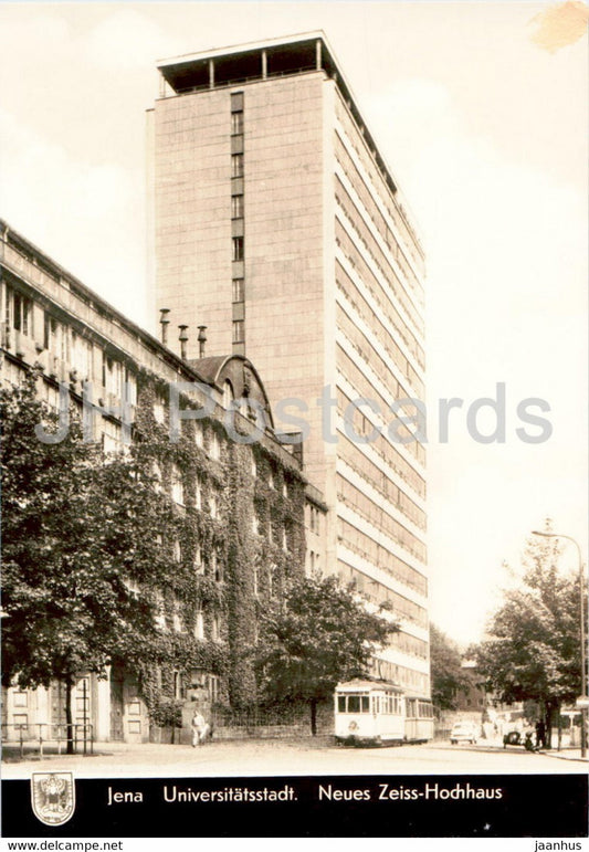 Jena Universitatsstadt - Neues Zeiss Hochhaus - tram - Germany DDR - unused - JH Postcards