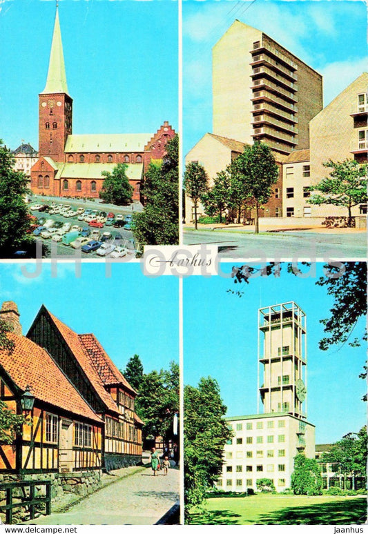 Aarhus - church - library - Den Gamle By - multiview - 1973 - Denmark - used - JH Postcards