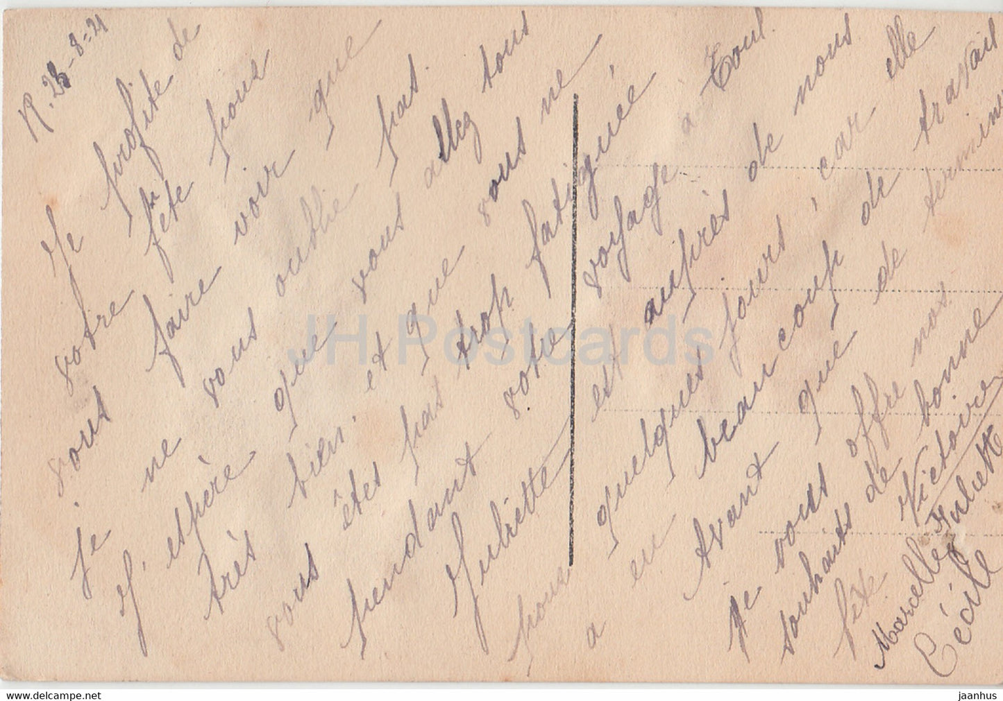 Birthday Greeting Card - Bonne Fete - flowers - carnation - illustration - old postcard - 1921 - France - used