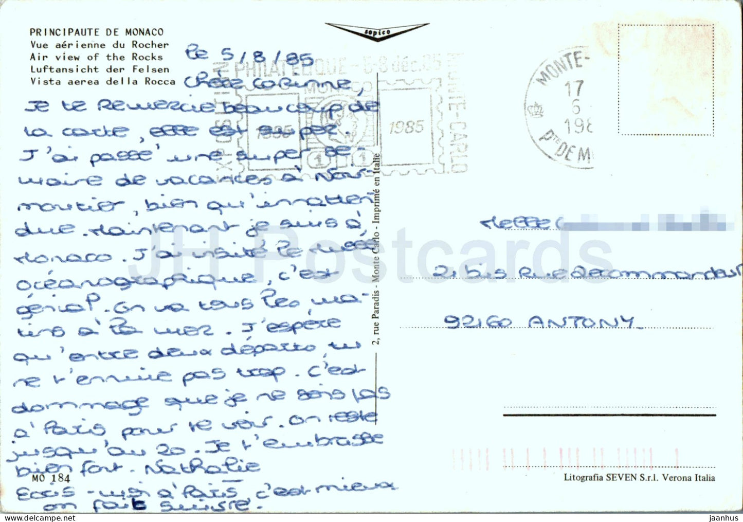 Principaute de Monaco - Vue aerienne du Rocher - Vue aérienne des Rochers - 184 - 1985 - Monaco - d'occasion 