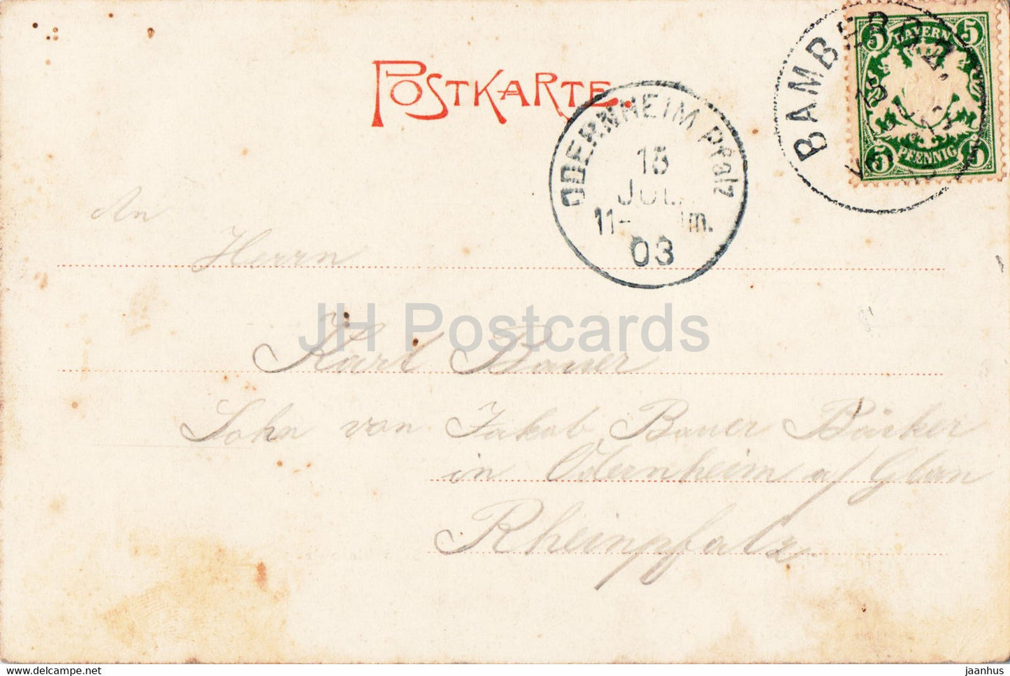 Bamberg - Schonleinsplatz - carte postale ancienne - 1903 - Allemagne - utilisé