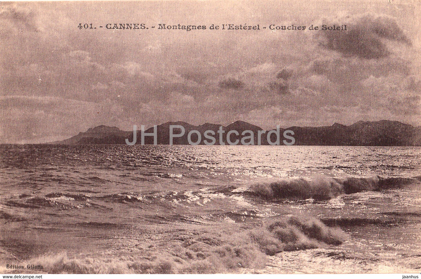 Cannes - Montagnes de l'Esterel  - Coucher de Soleil - 401 - old postcard - France - unused - JH Postcards
