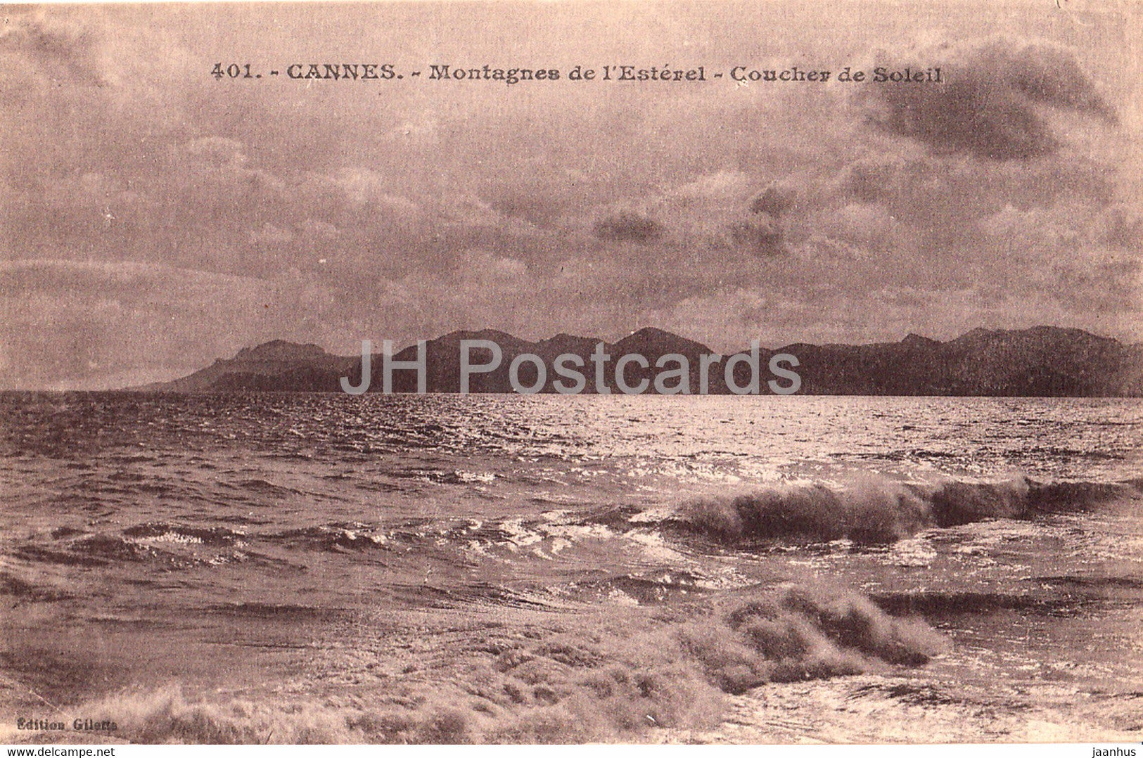 Cannes - Montagnes de l'Esterel  - Coucher de Soleil - 401 - old postcard - France - unused - JH Postcards