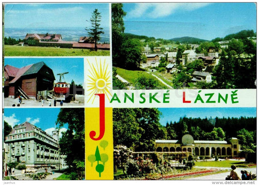 mountain hotel - Healing spa Jansky dvur - colonnade - Krkonoše - Janske Lazne - Czech - Czechoslovakia - used - JH Postcards