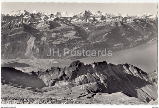 Brienzer Rothorn 2439 m - Blick auf Brienzersee und Berner Alpen - 362 - Switzerland - old postcard - unused - JH Postcards