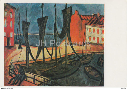 painting by Erich Heckel - Hangende Netze - Stralsund - 1513 - German art - Germany DDR - unused - JH Postcards