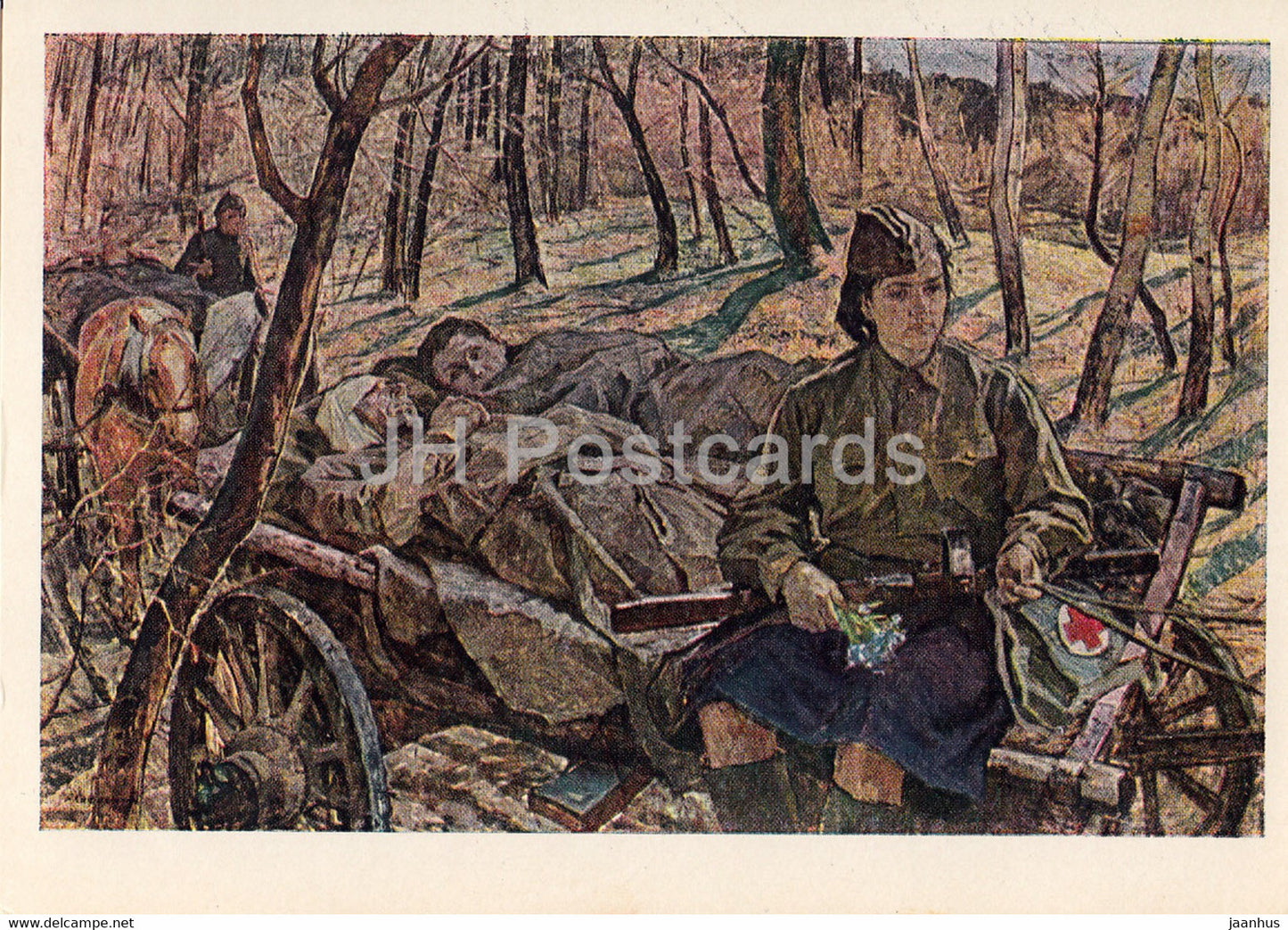 Guarding the World - painting by A. Safargalin - Nurse - horse carriage - military - art - 1965 - Russia USSR - unused - JH Postcards