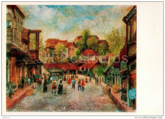 painting by Elene Akhvlediani - In Telavi , 1927 - streets - georgian art - unused - JH Postcards