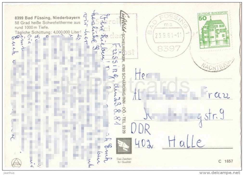 Thermalbad Bad Füssing - Niederbayern - Schach - chess - 8399 - Germany - 1981 gelaufen - JH Postcards