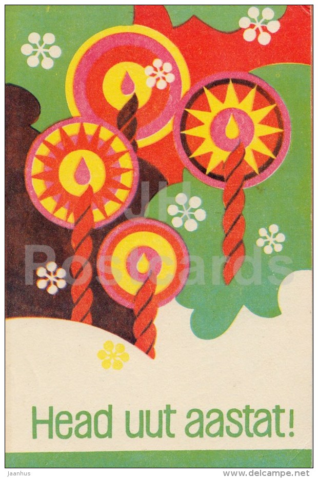 New Year Greeting card - illustration by K. Puustak - candles - 1971 - Estonia USSR - used - JH Postcards