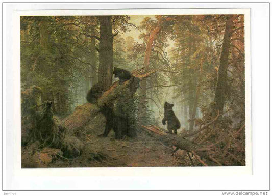 painting by I. I. Shishkin - Morning in a Pine Forest , 1889 - bear - russian art - unused - JH Postcards