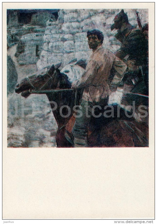 painting by L. Popandopulo - Messengers , 1969 - horse - Russian art - Russia USSR - 1976 - unused - JH Postcards