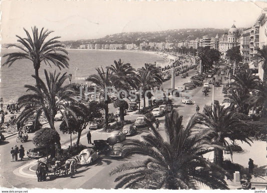 La Cote d'Azur - Nice - Vue d'ensemble de la Promenade des Anglais - car - old postcard - 1955 - France - used - JH Postcards