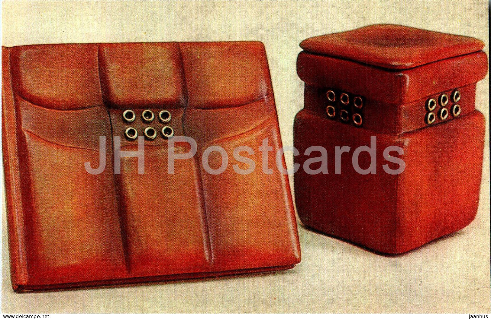 visiting book and a box by V. Baltoka - leather - metal - applied art - Latvian art - 1963 - Latvia USSR - unused - JH Postcards
