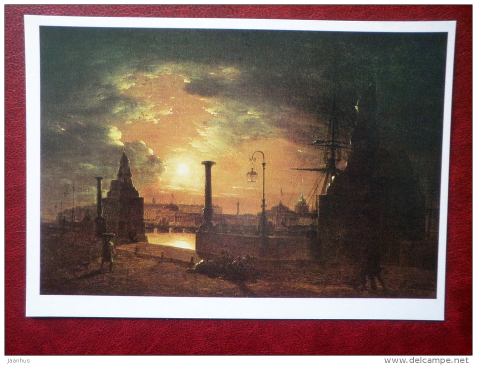 painting by Maxim Nikiphorovich Vorobyev , Autumn Night in St. Petersburg , 1835 - russian art - unused - JH Postcards
